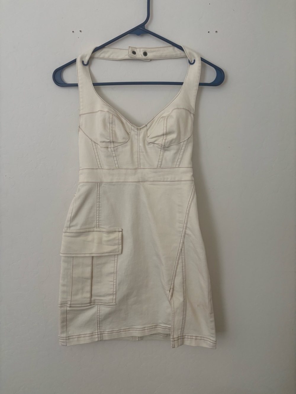 Urban Outfitters Cream Bustier Mini Dress with Utility Pocket